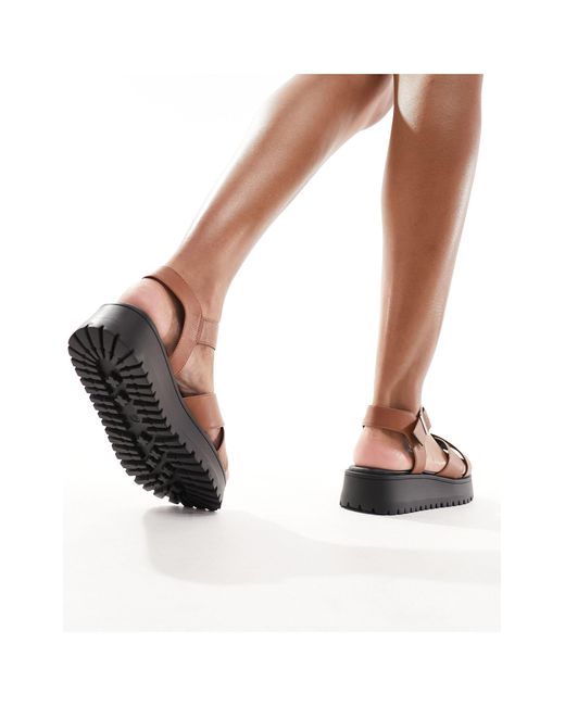 Schuh Brown Wide Fit Tera Cross Strap Sandals