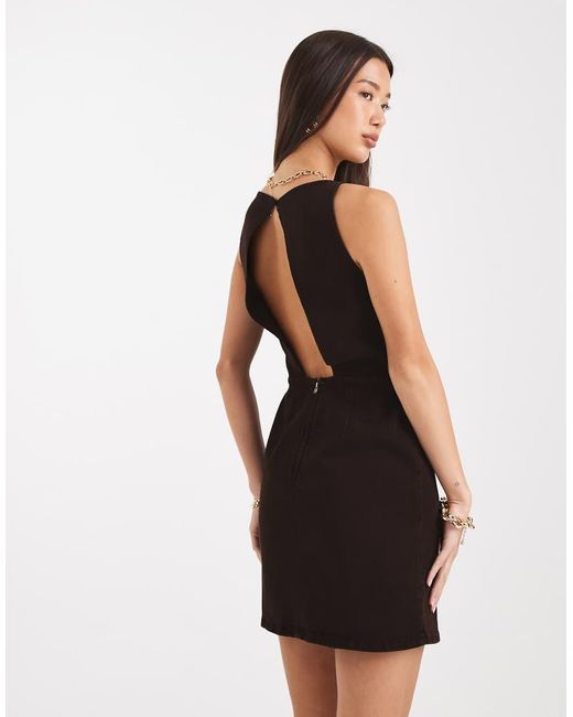 ASOS Black Denim Mini Dress With Cut Out Back Detail