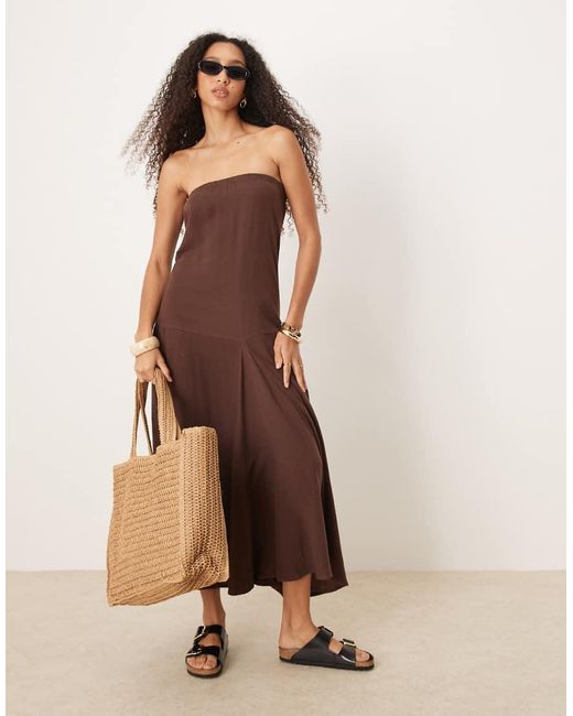 ASOS Brown Linen Blend Trapeze Maxi Dress
