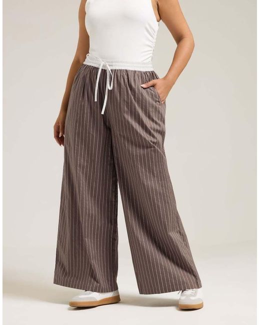 Yours Clothing Natural Stripe Wide Leg Trousers