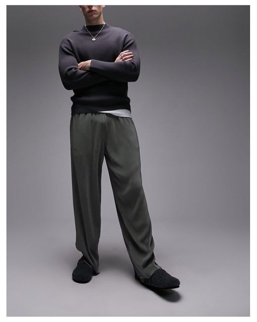 Topman Gray Straight Plisse Sweatpants for men