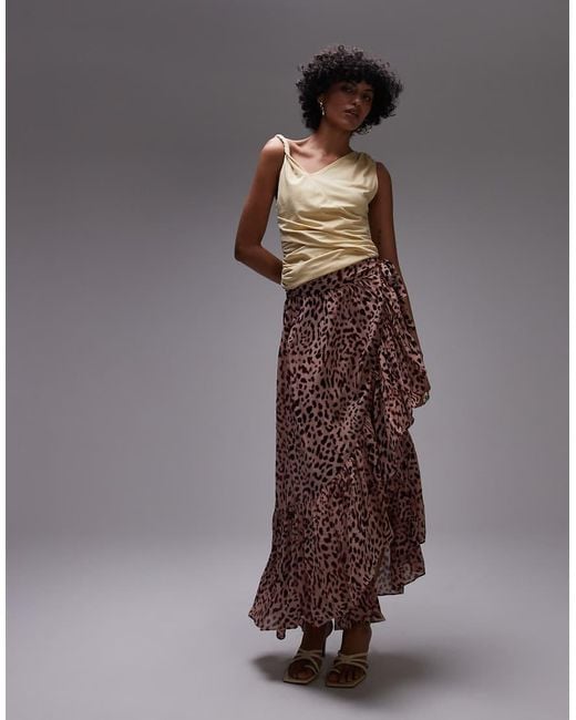 & Other Stories Brown Chiffon Tiered Maxi Skirt With Asymmetric Hem
