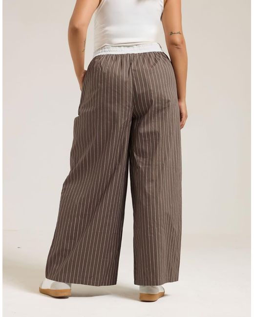Yours Clothing Natural Stripe Wide Leg Trousers