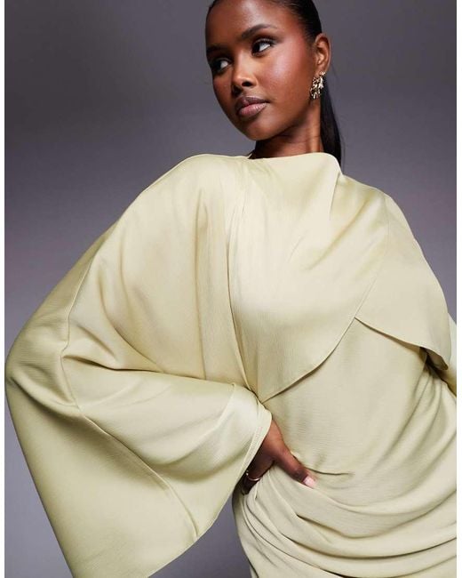 ASOS Green Wrap Front Batwing Satin Bias Maxi Dress
