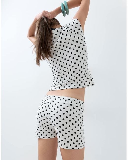 ASOS White Polka Dot Sporty V Neck Top Co-ord
