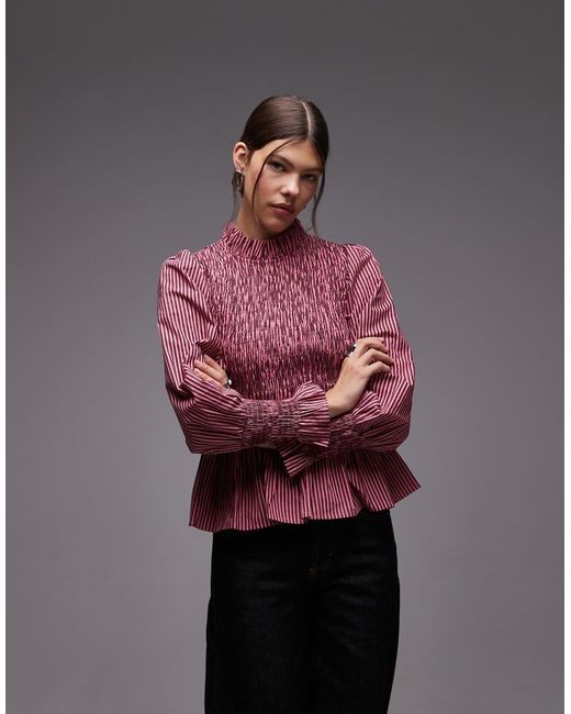 Collusion Red Ruffle High Neck Blouse