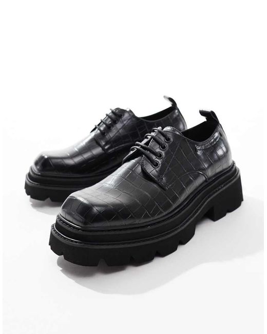 Scarpe Stringate Nere Effetto Invecchiato Con Suola Spessa di ASOS in Black da Uomo