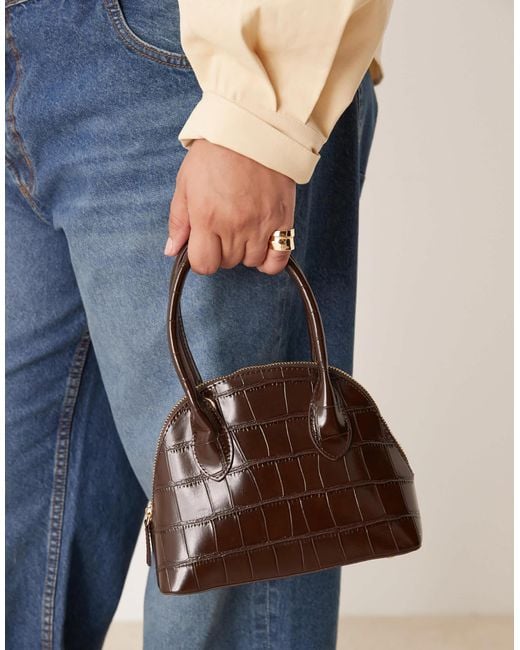 ASOS Brown Oversized Croc Grab Bowler Bag With Detachable Crossbody Strap