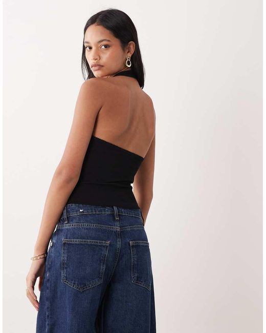 Miss Selfridge Blue 2 Pack Halterneck Top With Picot Trim Detail