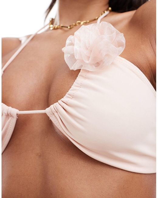 Missy Empire Brown Exclusive Corsage Detail Halterneck Bikini Top Co-ord