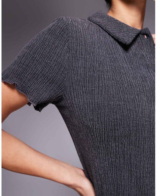 Camicia A Maniche Corte Testurizzata Color Antracite Con Bottoni di ASOS in Gray