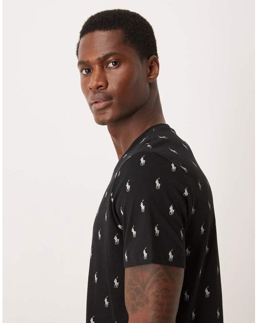 Polo Ralph Lauren Black All Over Icon Logo Liquid Cotton Lounge T-shirt for men
