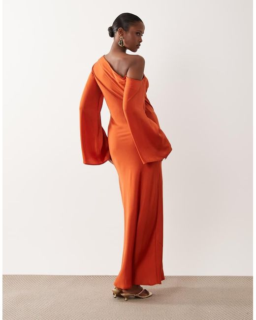ASOS Red Fallen Shoulder Long Sleeve Column Maxi Dress