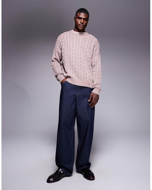 Pull oversize en maille torsadée - délavé ASOS pour homme en coloris Gray