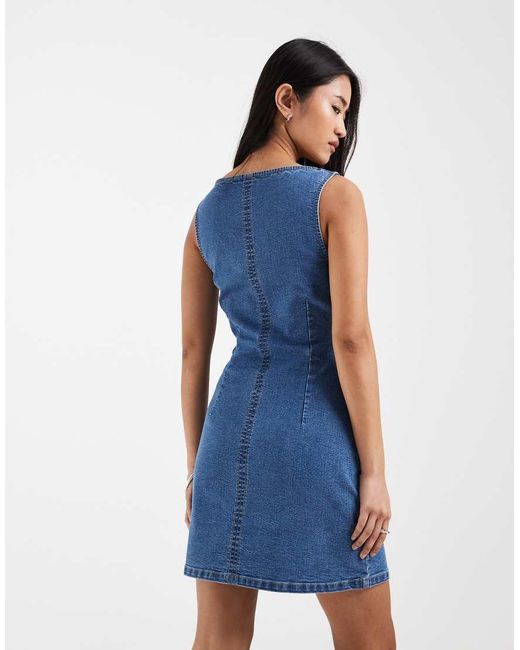 ASOS Blue Denim Slash Neck Bodycon Mini Dress