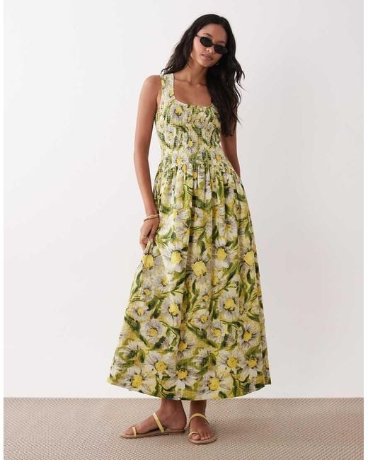 ASOS Green Crinkle Scoop Neck Maxi Sundress With Shirred Waist