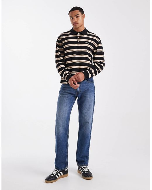 Parlez Blue Long Sleeve Knitted Logo Polo for men