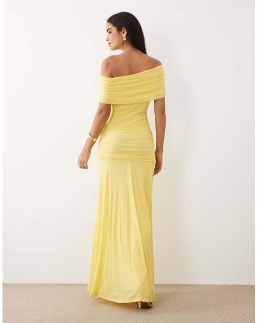 ASOS Metallic Mesh Off Shoulder Cinched Dropped Waist Maxi Dress With High Godet Detail