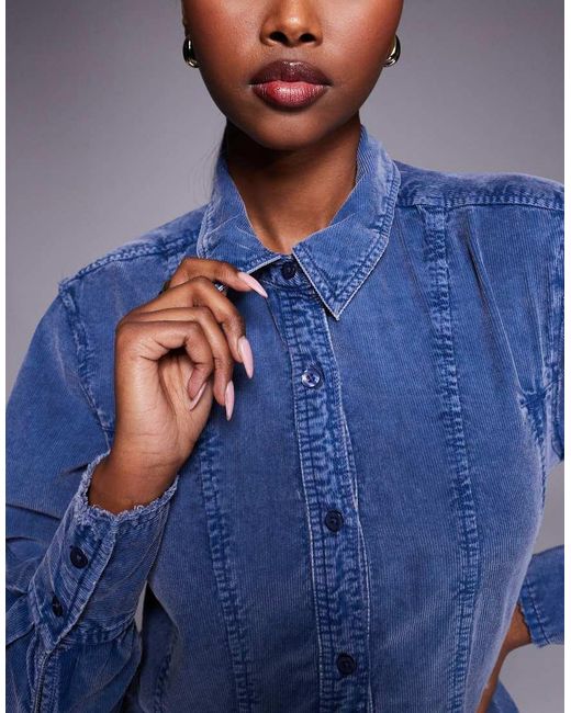 ASOS Blue Cord Shirt Dress With Nipped