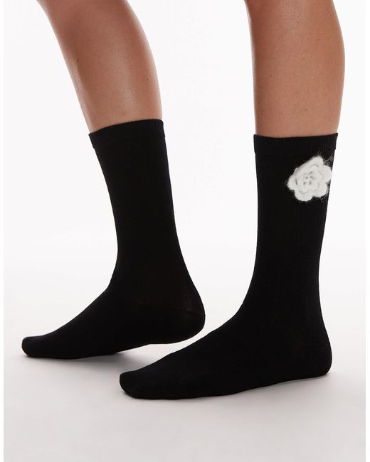 & Other Stories Black Socks With Crochet Flower