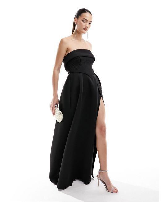 ASOS Black Bandeau Corset Structured Skirt Maxi Dress