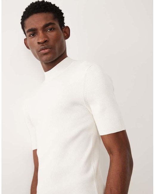 ASOS Natural Essential Muscle-Fit Fine-Rib Knit Turtle-Neck for men