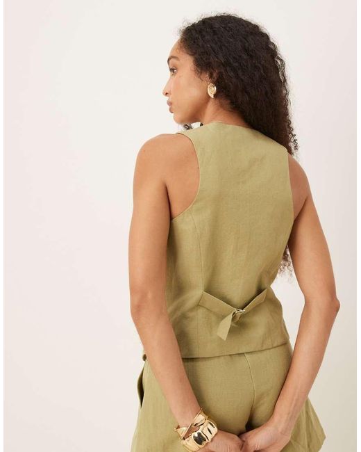 Pretty Lavish Brown Halterneck Linen Waistcoat Co-ord