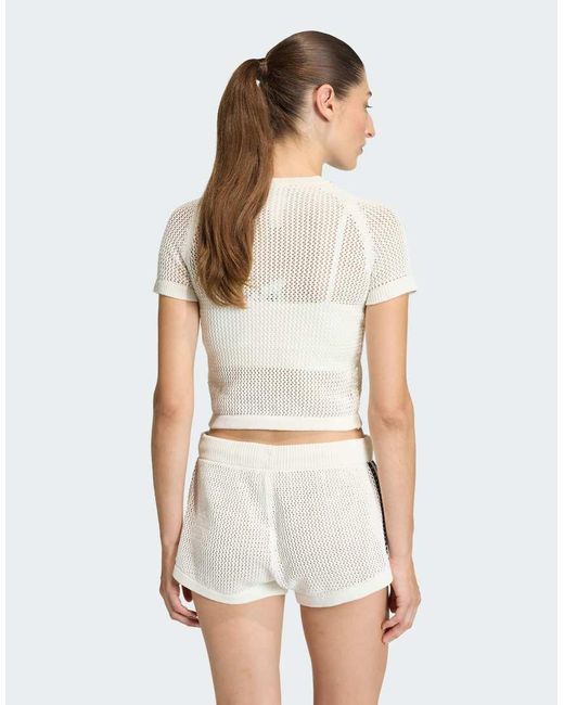 Adidas Originals White Knitted Crochet Cali Tee