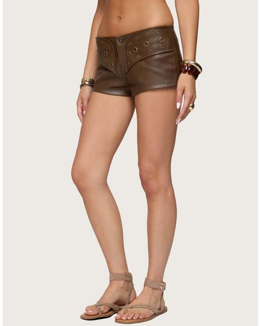 Edikted Natural Grommet Faux Leather Micro Shorts