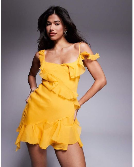 ASOS Orange Raw Edge Frill Mini Dress With Tie Back