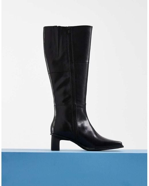 Vagabond Black Shoemakers Elvina Square Toe Mid Heel Knee Boots