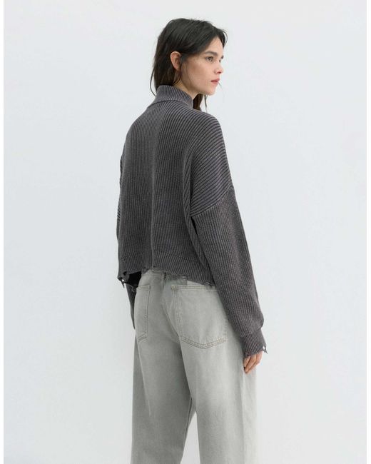 Pull&Bear Gray – gerippte strickjacke