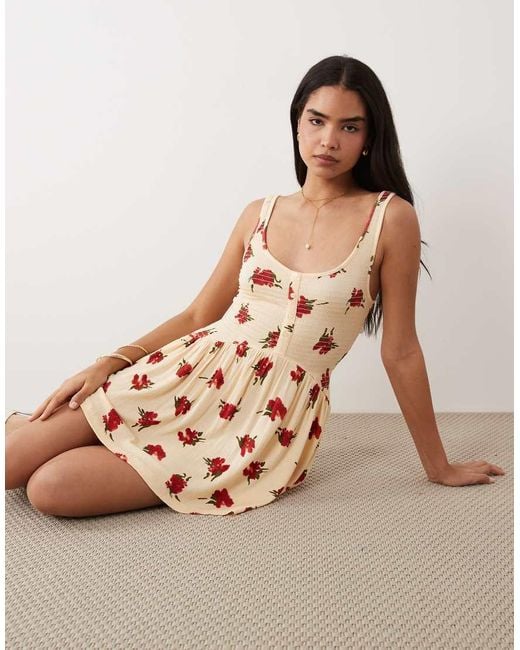 ASOS Natural Crinkle Button Crinkle Mini Dress
