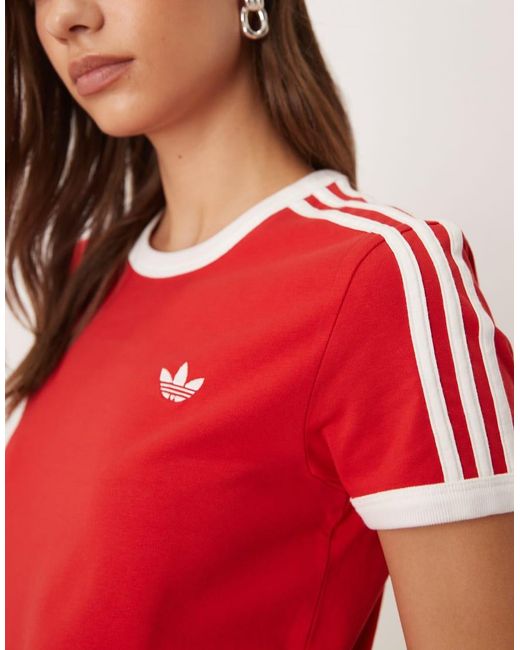 Adidas Originals Red 3 Stripes Slim Tee