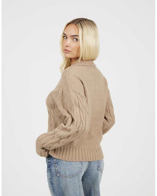 Brave Soul Natural Collared Cable Knit Jumper