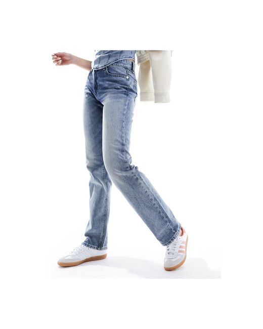 ONLY Blue Jaci Mid Rise Straight Leg Jeans