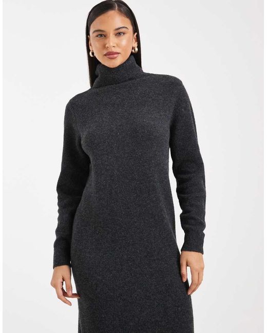 Vero Moda Black Soft Knitted Roll Neck Midi Dress