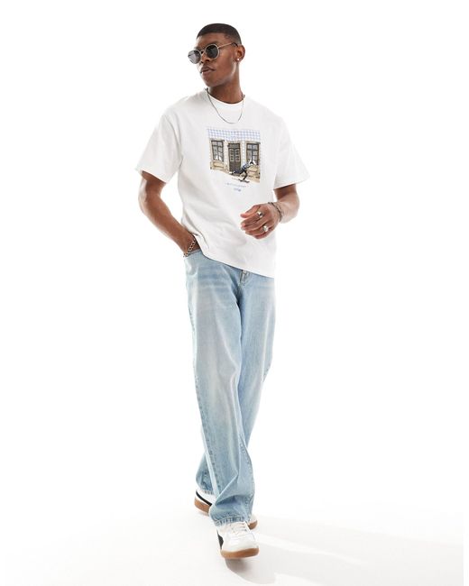T-shirt à imprimé urbain et skate Pull&Bear pour homme en coloris White