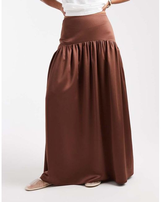 Gonna Lunga Con Vita Scesa di ASOS in Brown