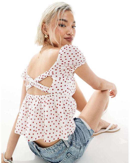 Hollister White Babydoll Puff Sleeve Open Back Top