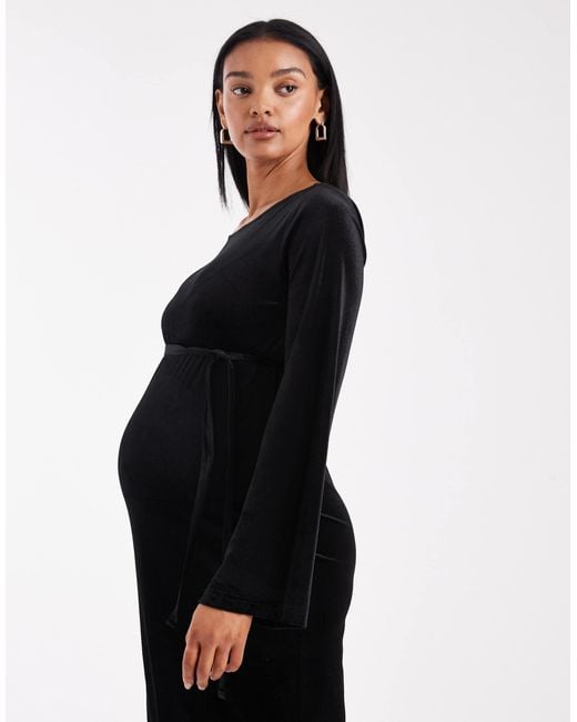 Mama.licious Black Mamalicious Maternity Velvet Bell Sleeve Midi Dress