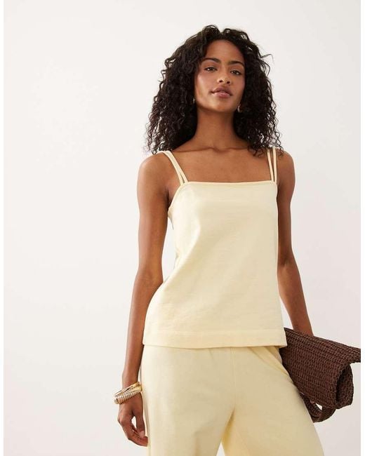 ASOS Yellow Square Neck Cami Top Co-ord With Back Button Detail