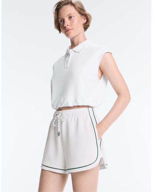 Oysho White Cotton Piqué Shorts With Piping