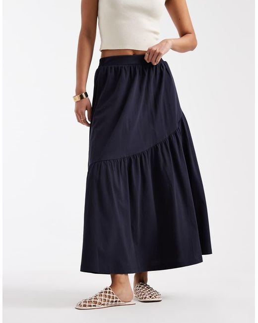 Threadbare Blue Jersey Midi Skirt With Asymmetric Tier