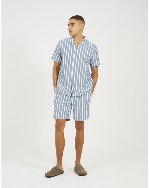 Brave Soul Blue Regular Fit Revere Collar Shirt for men