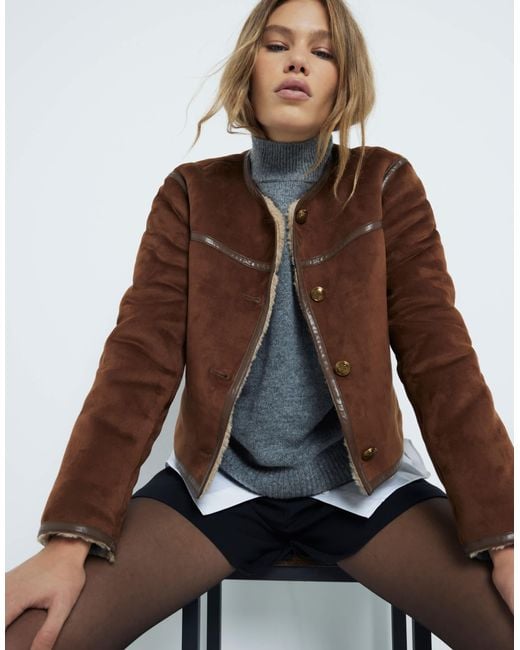 River Island Brown Shearling Trophy Jacket