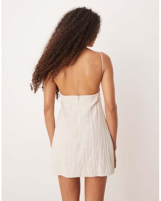 Mango Natural Linen Blend Textured Mini Dress With Frayed Neckline