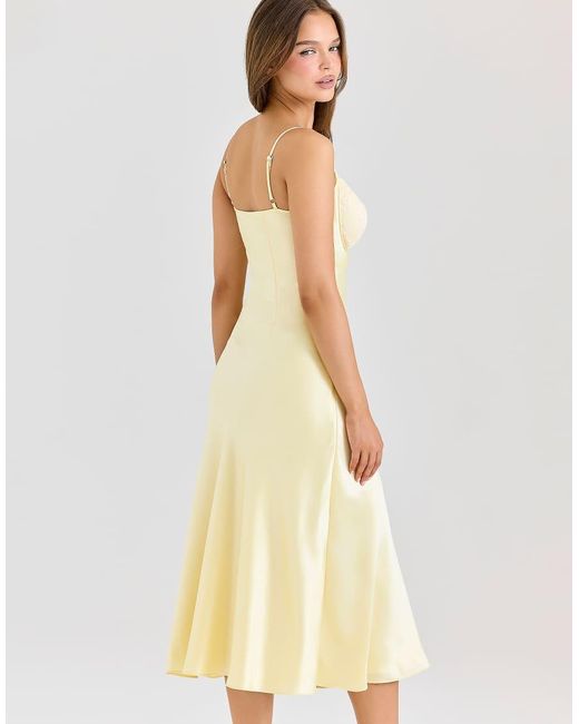 House Of Cb Yellow Felicity Butter Satin Bias Cut Midi Dress