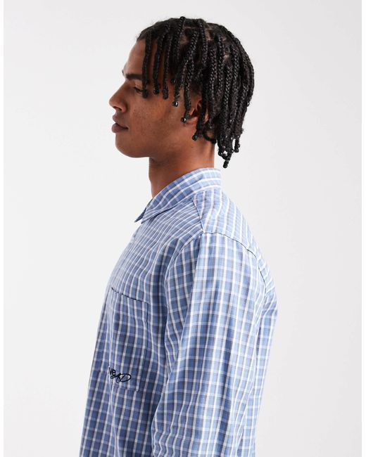 ASOS Blue Regular Fit Checked Shirt With Chest Embroidery for men