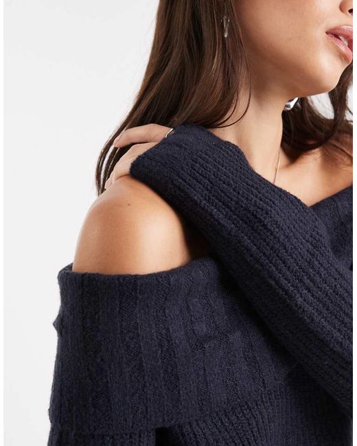 Wednesday's Girl Blue Soft Oversized Off-shoulder Sweater